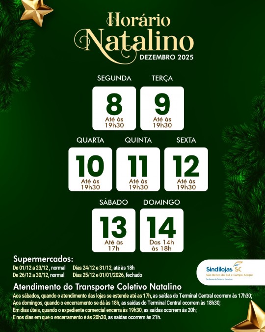 Hor�rio Natalino 08 e 14 de dezembro