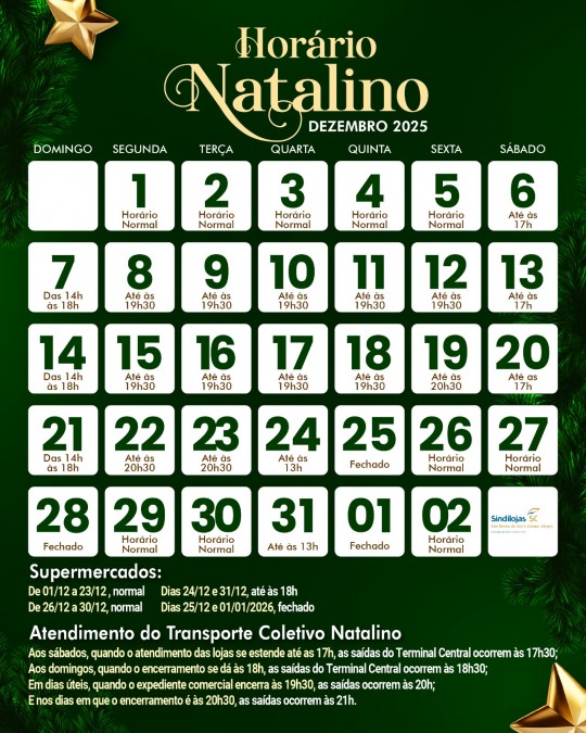 Sindilojas informa o HORRIO NATALINO 2025